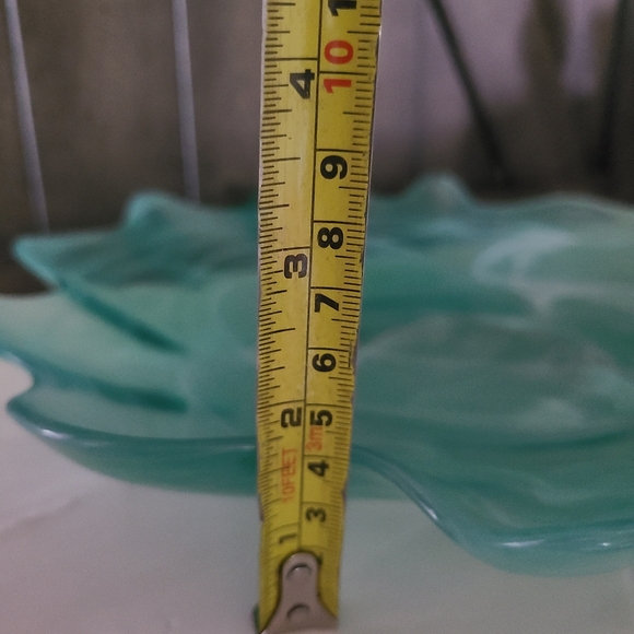 Rare Vintage Murano Style Teal and White Swirl Art Glass Dish 13"x2" Hand Blown - Picture 11 of 11